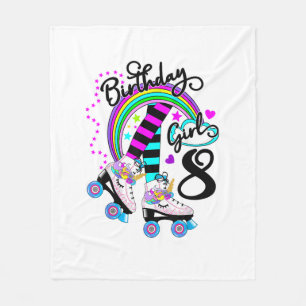 8th Unicorn Roller Skate Birthday Party for Girls Fleece Blanket