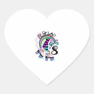 8th Unicorn Roller Skate Birthday Party for Girls Heart Sticker