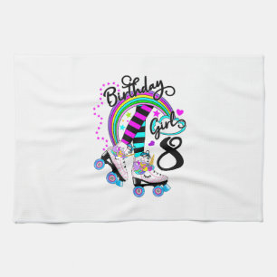 8th Unicorn Roller Skate Birthday Party for Girls Tea Towel