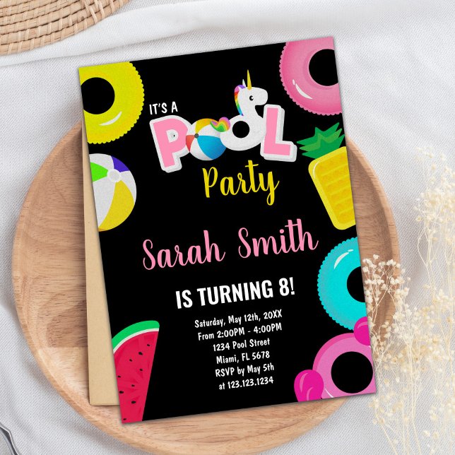 8th Unicorn watermelon Pool Birthday Invitations (8th Unicorn watermelon Pool Birthday Invitations)