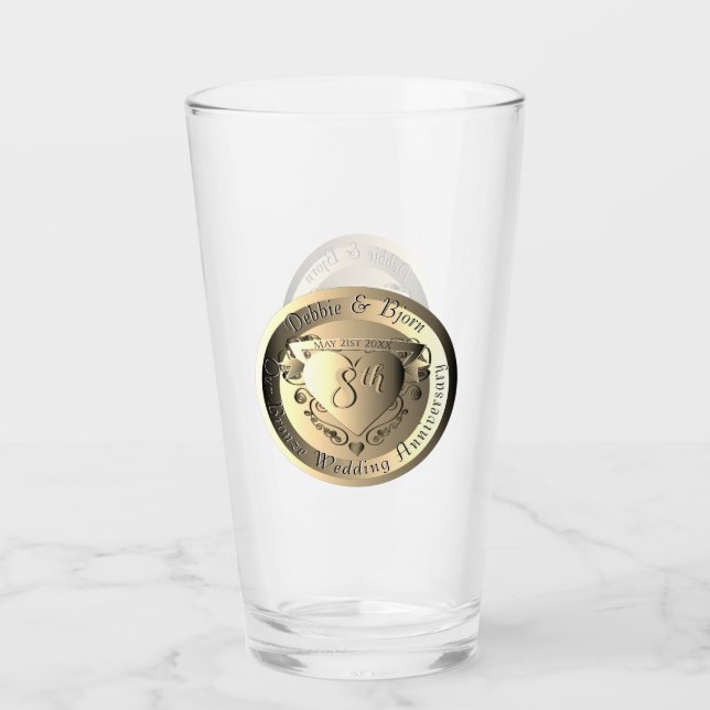 8th Wedding Anniversary Bigger Bronze Medallion  Glass (Front)
