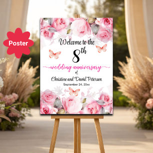 8th Wedding Anniversary Blush Roses Welcome Poster