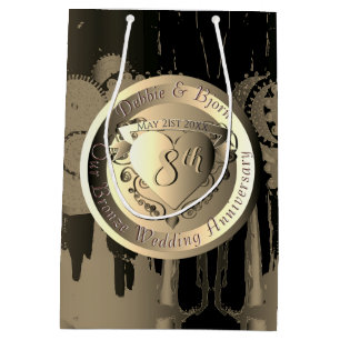 8th Wedding Anniversary Bronze Heart Medallion Med Medium Gift Bag