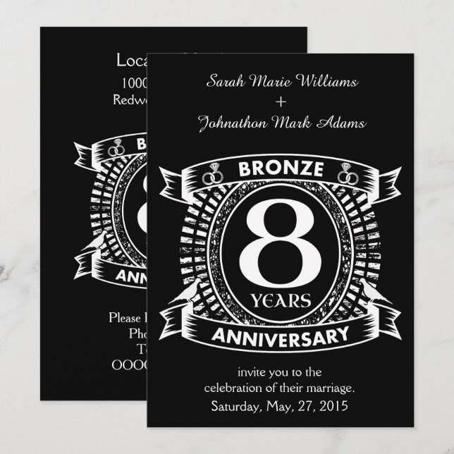 8TH wedding anniversary bronze Invitation (Front/Back)