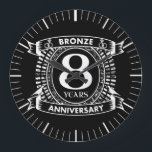 8TH wedding anniversary bronze Large Clock<br><div class="desc">Your eighth wedding anniversary has the traditional gift of bronze. This crest style design is a romantic design for couples celebrating 8 years of marriage. If you would like any help customising this design please contact me,  their is an ask this designer button,  just below this text.</div>