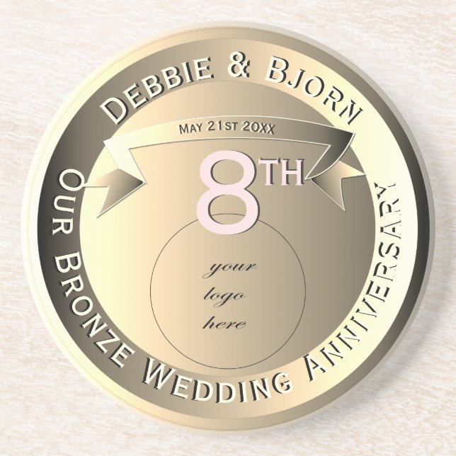 8th Wedding Anniversary Bronze Medallion Image Coaster (Front)