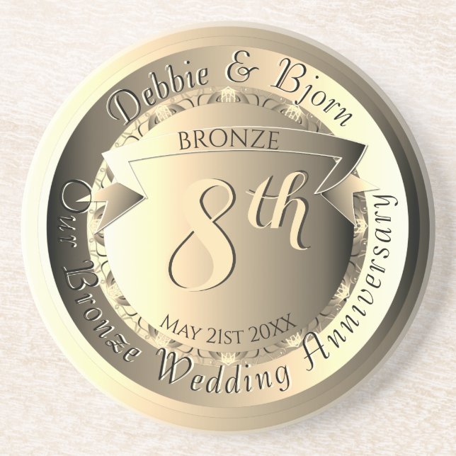 8th Wedding Anniversary Bronze Medallion Image Coaster (Front)