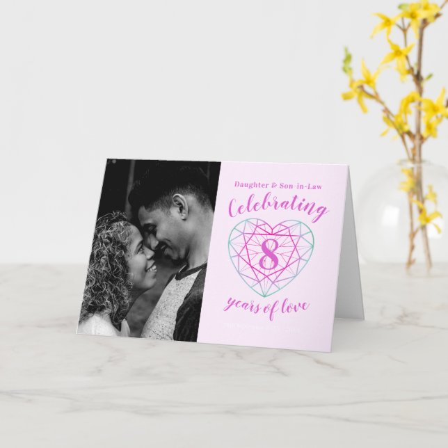 8th Wedding Anniversary heart two-toned tourmaline Card (Yellow Flower)