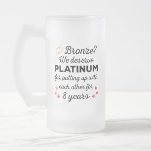 8th Wedding Anniversary I - Bronze Funny Couple Frosted Glass Beer Mug