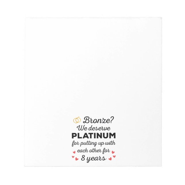 8th Wedding Anniversary I - Bronze Funny Couple Notepad (Front)