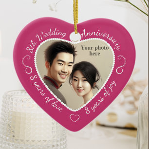 8th Wedding Anniversary Photo Ceramic Tree Decoration