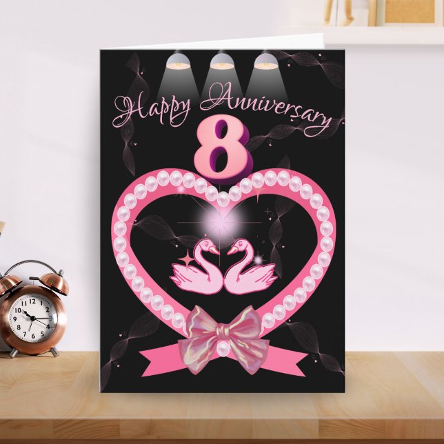 8th Wedding Anniversary Pink Heart Bow For Couple Card (Creator Uploaded)