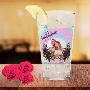 8th Wedding Anniversary Romantic Floral Couple Glass