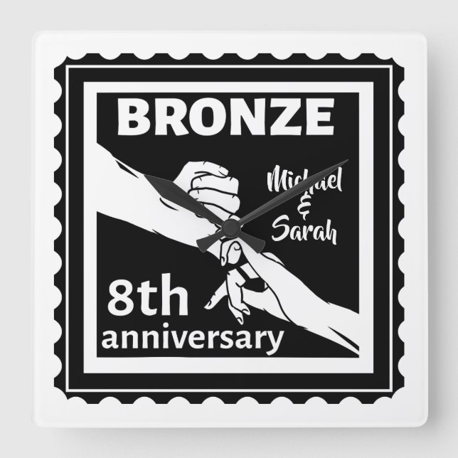 8th wedding anniversary traditional gift bronze square wall clock (Front)