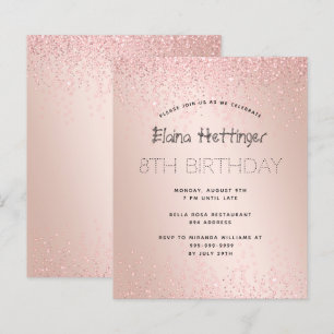 8TH Year Budget Birthday Glitter Rose Gold Metal