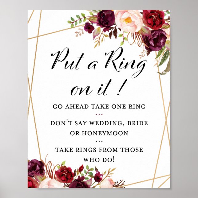 8x10" Burgundy Boho Floral Bridal Shower Sign (Front)