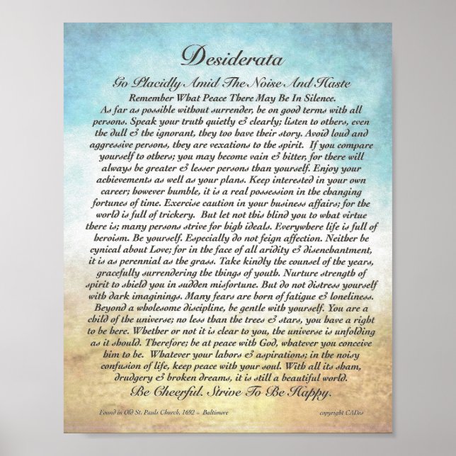 8x10 Desiderata Poem & other sizes too! Poster (Front)