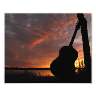 8x10 Guitar Sunset Silhouette Photo Print