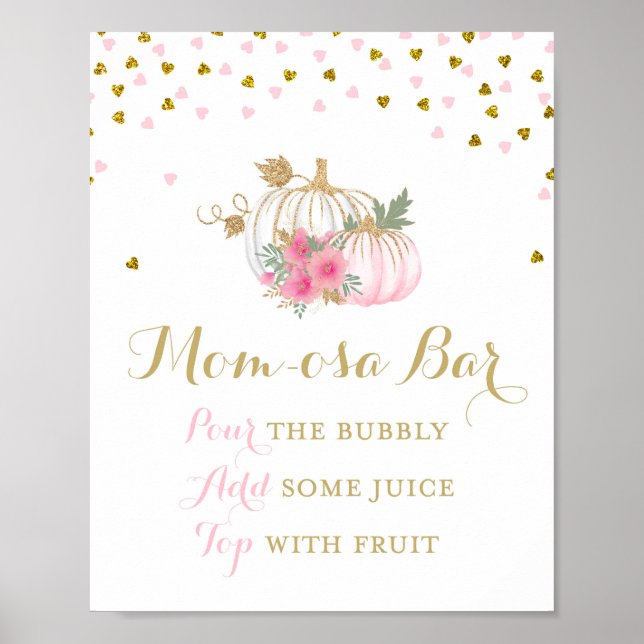 8x10" Pink and Gold Pumpkin Sign Poster (Front)