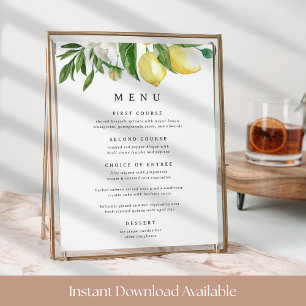 8x10 Printable Lemon Floral Menu Sign