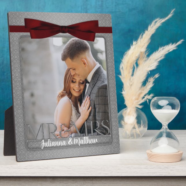 8x10 Red and Silver Mr and Mrs Wedding Photo Plaque (Side)
