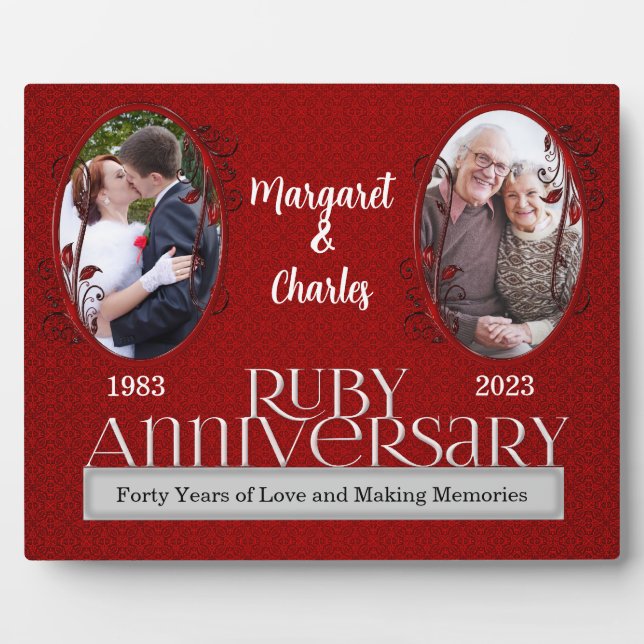 8x10 Ruby 40th Wedding Anniversary Photo Plaque (Front)