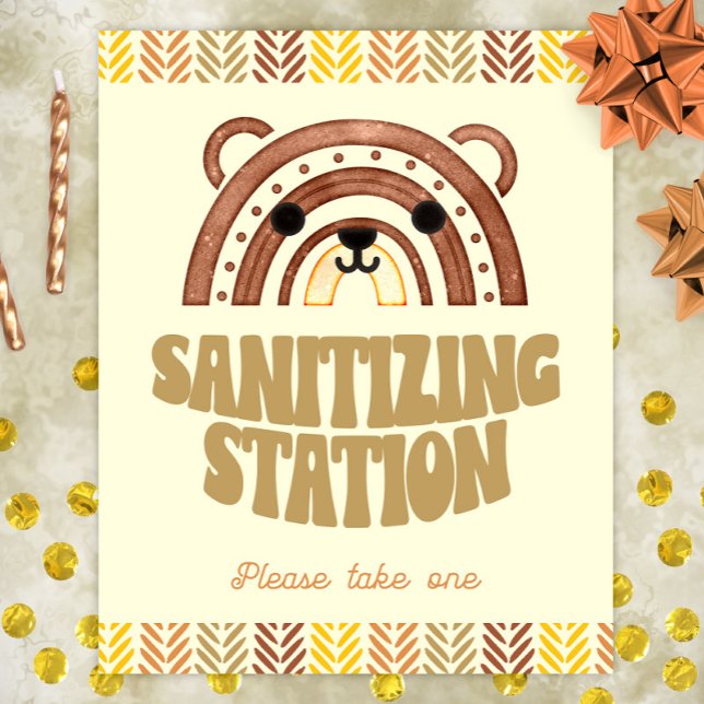 8x10 Sanitizer Station Boho Woodland Bear Birthday Poster (Creator Uploaded)