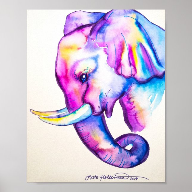 8x10 Watercolor Colourful Elephant Poster (Front)