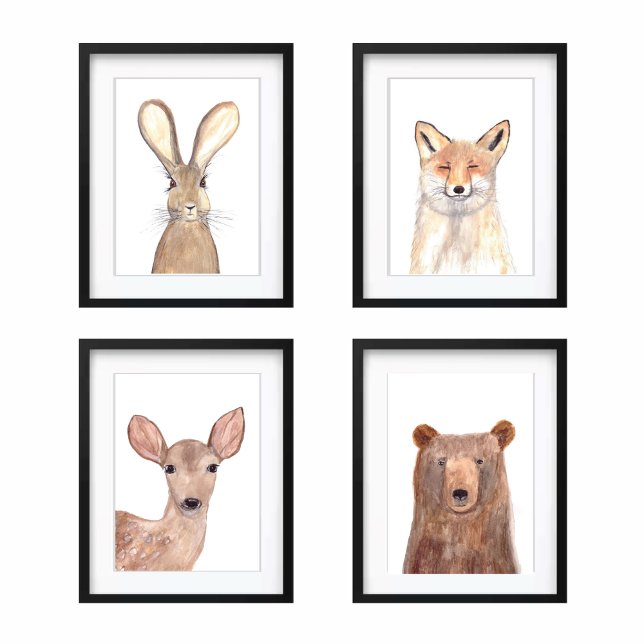 8x10 Woodland Cute Watercolor Forest Animals (Creator Uploaded)