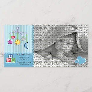 8x4 Birth Photo Announcement Blue Hearts
