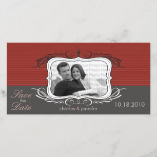 8x4" Chic Deco Red Save the Date Announcement