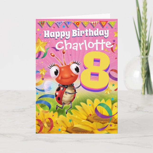 8yrs Custom birthday card Little Ladybug range (Front)