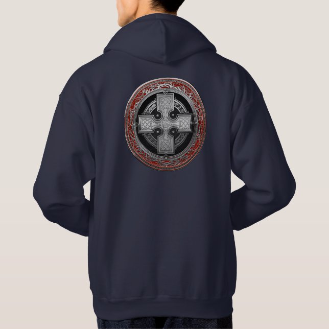 [900] Ancient Celtic Sacred Silver Knot Cross Hoodie (Back)