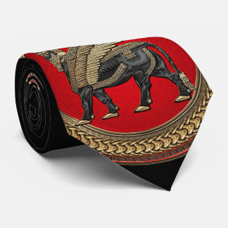 [900] Assyrian Winged Bull: Gold and Black Lamassu Tie