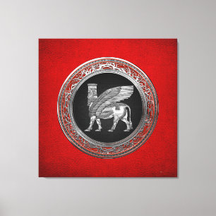 [900] Assyrian Winged Bull - Silver Lamassu Canvas Print