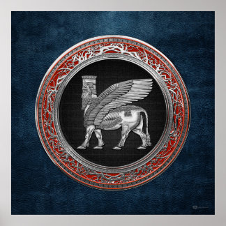 [900] Assyrian Winged Bull - Silver Lamassu Poster