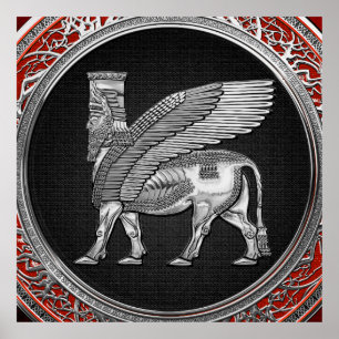 [900] Assyrian Winged Bull - Silver Lamassu Poster