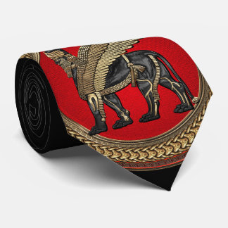 [900] Assyrian Winged Lion: Gold & Black Lamassu Tie