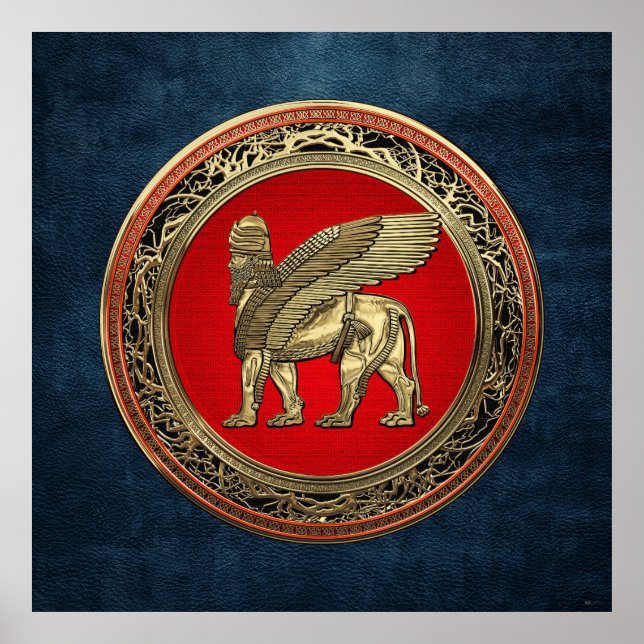 [900] Assyrian Winged Lion - Gold Lamassu Poster (Front)