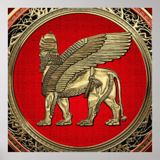 [900] Assyrian Winged Lion - Gold Lamassu Poster