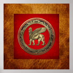 [900] Assyrian Winged Lion - Gold Lamassu Poster