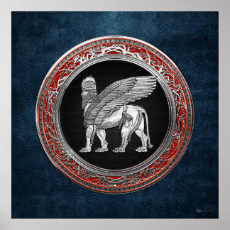 [900] Assyrian Winged Lion - Silver Lamassu Poster