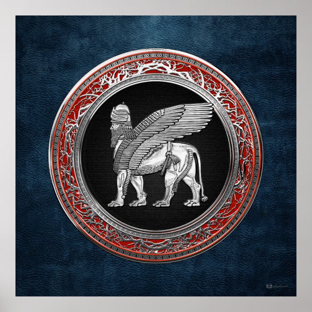 [900] Assyrian Winged Lion - Silver Lamassu Poster (Front)