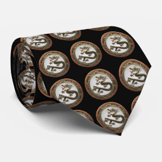 [900] Black and Gold Sacred Eastern Dragon Tie