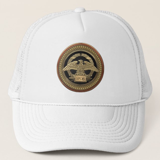 [900] Gold Roman Imperial Eagle on Gold Medallion Trucker Hat (Front)