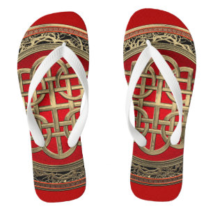 [900] Sacred Celtic Gold Knot Cross Flip Flops