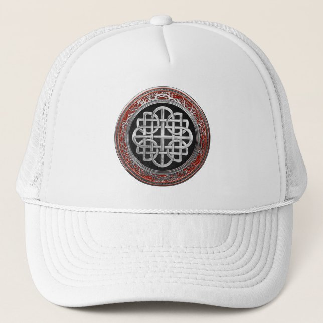[900] Sacred Celtic Silver Knot Cross Trucker Hat (Front)