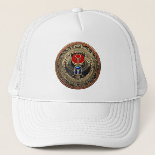 [900] Sacred Gold Egyptian Winged Scarab with Ankh Trucker Hat