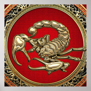 [900] Sacred Golden Scorpion on Red Poster