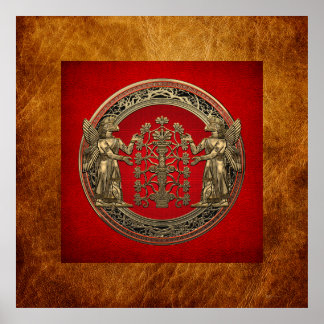 [900] Two Gold Ninurtas with Tree of Life Poster